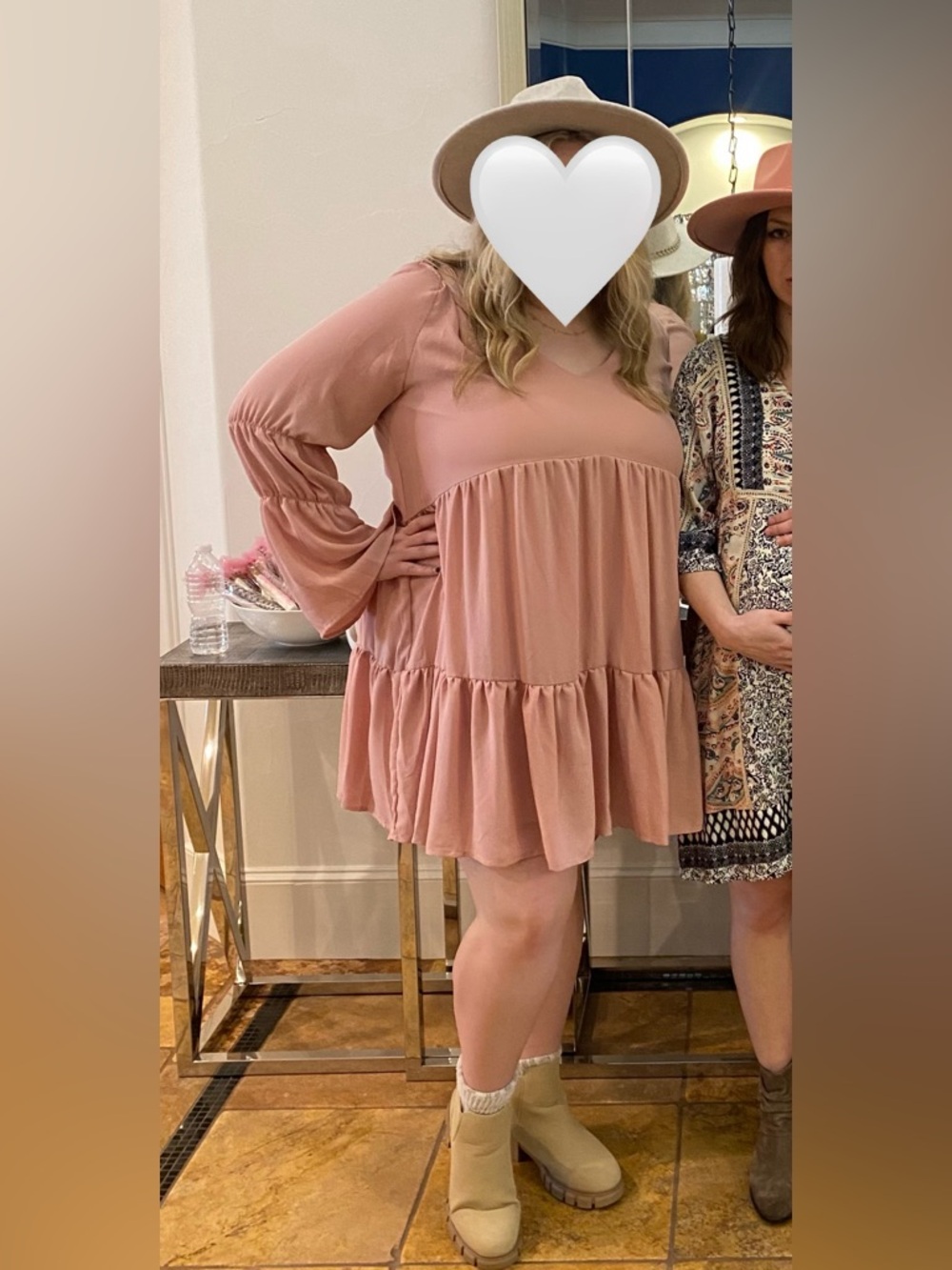 Women's Dusty Rose Tiered V-Neck Tunic Dress